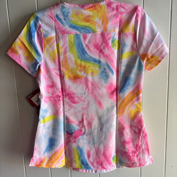 Cherokee Uniform Tooniforms Peanuts Pastel Tie Dye V Neck Nurse Sz. S Scrub Top - Picture 3 of 9